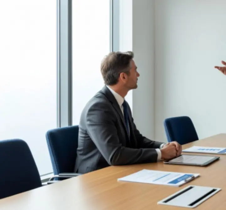 Auditor reviewing financial reports with a client across a meeting table