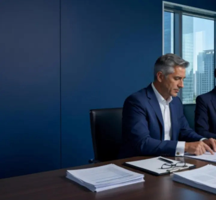 Audit team reviewing financial statements in a modern workspace