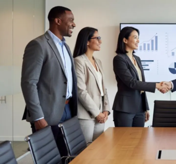 Client and advisor smiling during a meeting, reviewing positive financial results